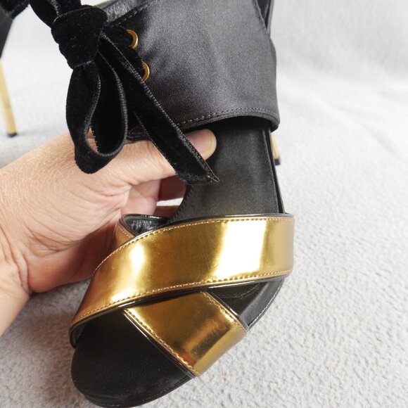 Tory Burch "Kyle" Lace-Up Open Toe Sandal Black/Gold New $475 Wom 9 M s-9247 - Picture 7 of 10